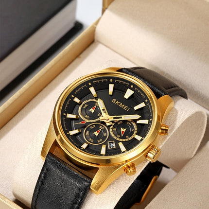 Quartz Chronograph Waterproof Watches Sport Leather Band Strap Wrist Watch for Men