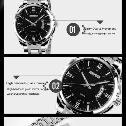 Men's Quartz Watches Date Waterproof Wristwatches,Stainsteel Steel Luminous Watch