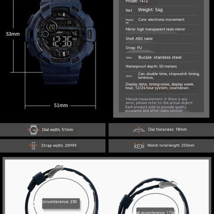 Military Digital Watch Man's waterproof Luminous Display Stopwatch Sport Date Watch