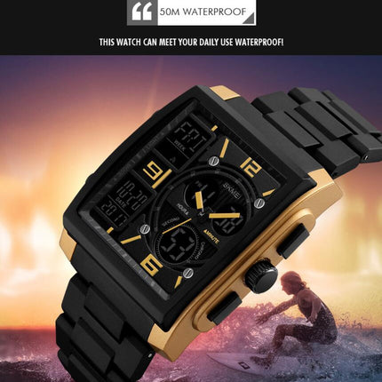 Men's Digital Sports Watch, LED Square Analog Wrist Watch with Waterproof Stopwatch