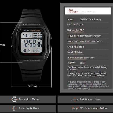 Men's Sport Digital Watches, Waterproof  LED Backlight/Alarm/Stopwatch Wrist Watches