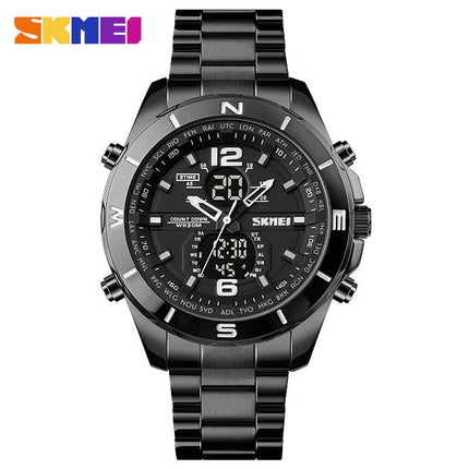 Men's Analog Digital Watches with Day and Date, Stainless Steel Waterproof Luminous Watch