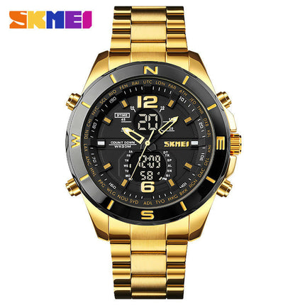 Men's Analog Digital Watches with Day and Date, Stainless Steel Waterproof Luminous Watch