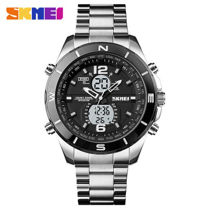 Men's Analog Digital Watches with Day and Date, Stainless Steel Waterproof Luminous Watch