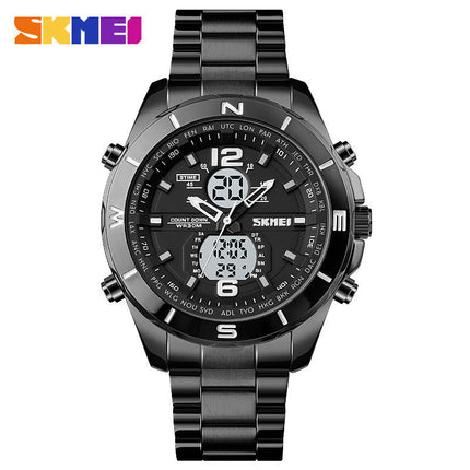 Men's Analog Digital Watches with Day and Date, Stainless Steel Waterproof Luminous Watch