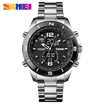 Men's Analog Digital Watches with Day and Date, Stainless Steel Waterproof Luminous Watch