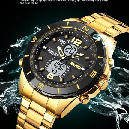 Men's Analog Digital Watches with Day and Date, Stainless Steel Waterproof Luminous Watch