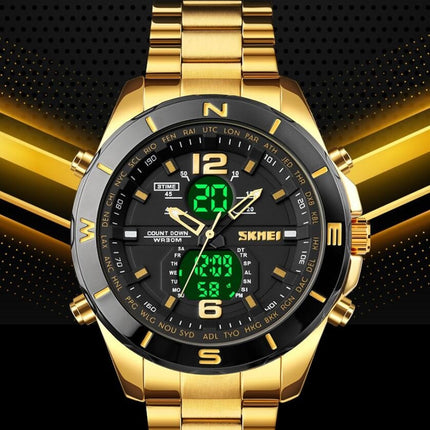 Men's Analog Digital Watches with Day and Date, Stainless Steel Waterproof Luminous Watch