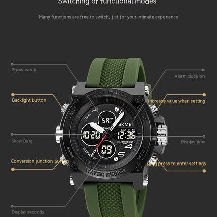 Men's Outdoor Sports Electronic Watch LED Stopwatch Waterproof Digital Analog Watches