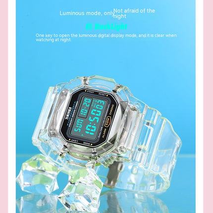 Outdoor Sport LED Digital Watches Transparent Wristwatch for Women with Stopwatch Date Waterproof