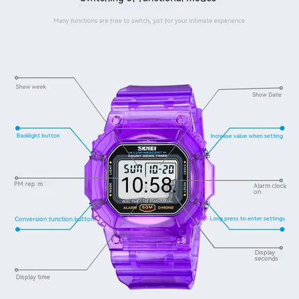 Outdoor Sport LED Digital Watches Transparent Wristwatch for Women with Stopwatch Date Waterproof