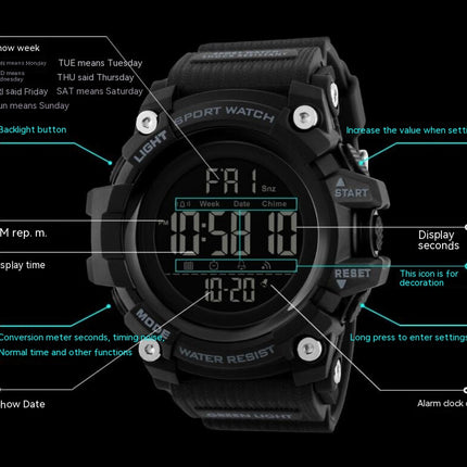 Men's Sports Military Stopwatch LED Backlight Waterproof Digital Watch