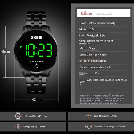 Touch Screen Digital LED Waterproof Men's Sport Stainless Steel Wrist Watch