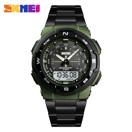 Men's Digital Waterproof Stainless Steel LED Analog Watch, Backlight Display Alarm Watches