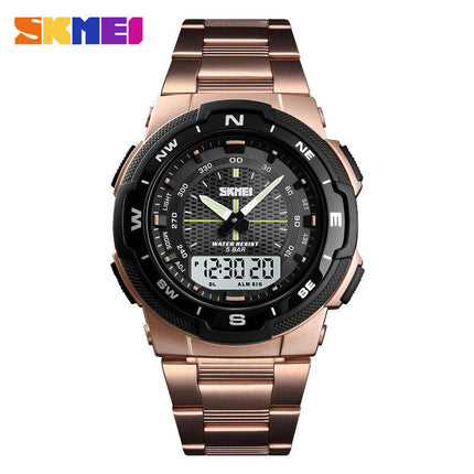 Men's Digital Waterproof Stainless Steel LED Analog Watch, Backlight Display Alarm Watches