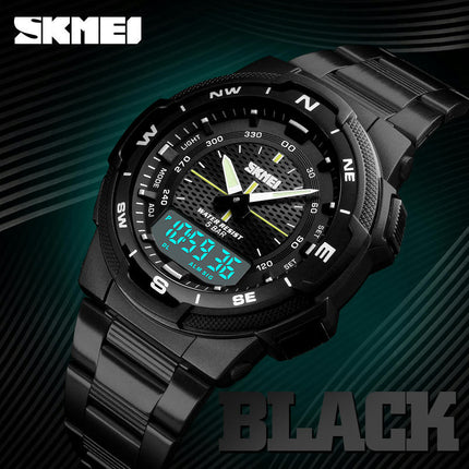 Men's Digital Waterproof Stainless Steel LED Analog Watch, Backlight Display Alarm Watches