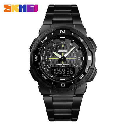 Men's Digital Waterproof Stainless Steel LED Analog Watch, Backlight Display Alarm Watches