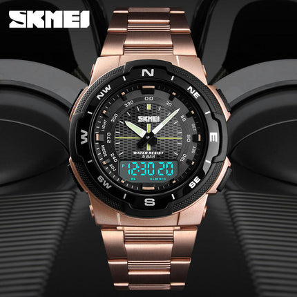 Men's Digital Waterproof Stainless Steel LED Analog Watch, Backlight Display Alarm Watches