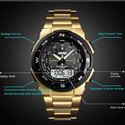 Men's Digital Waterproof Stainless Steel LED Analog Watch, Backlight Display Alarm Watches