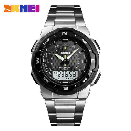 Men's Digital Waterproof Stainless Steel LED Analog Watch, Backlight Display Alarm Watches