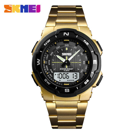 Men's Digital Waterproof Stainless Steel LED Analog Watch, Backlight Display Alarm Watches