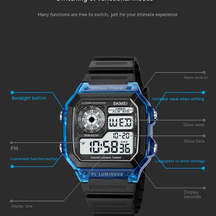 Men's Multifunction Outdoor Sports Watch LED Digital Square Watches