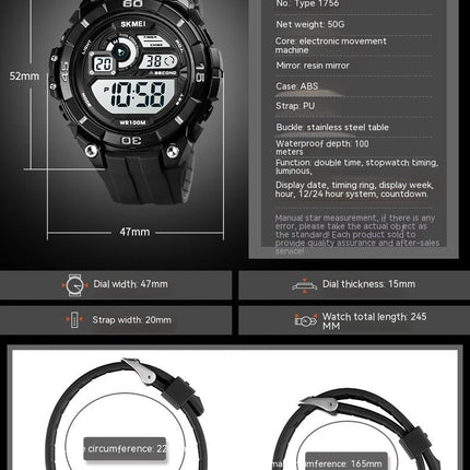 Men's Digital Watch Waterproof Luminous Multifunctional Sport Electronic Watch