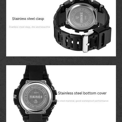 Men's Digital Analog Waterproof Watches with Stopwatch LED Light Multifunctional Wrist Watches