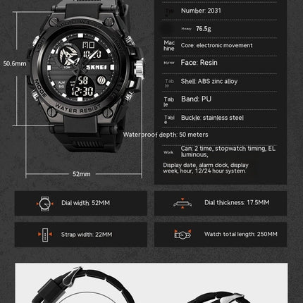 Men's Digital Analog Waterproof Watches with Stopwatch LED Light Multifunctional Wrist Watches