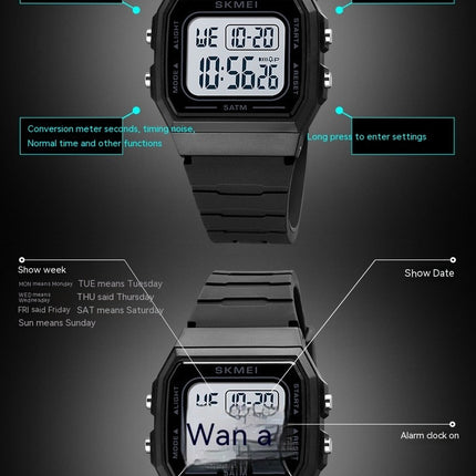 Unisex Digital Watches Multifunctional Stopwatch Countdown Alarm Backlight Waterproof Watch