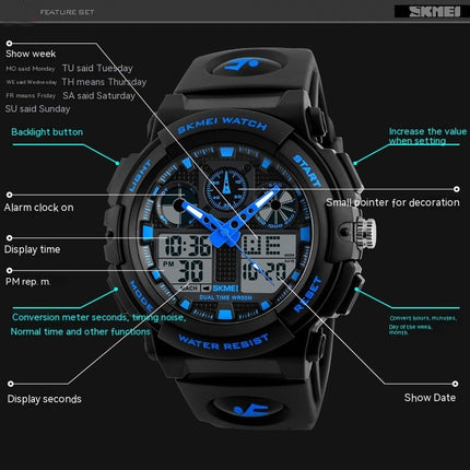 Men's Digital Watches Waterproof Outdoor Sport Multifunction Dual Display Wrist Watch