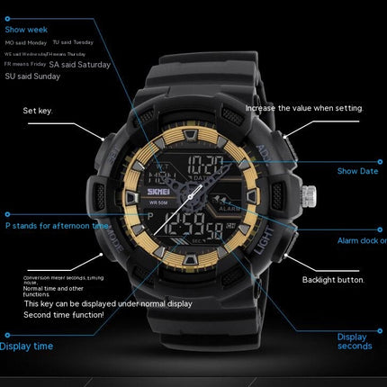 Men's Digital Analog Dual-Display with Waterproof Stopwatch Multifunctional Wrist Watches