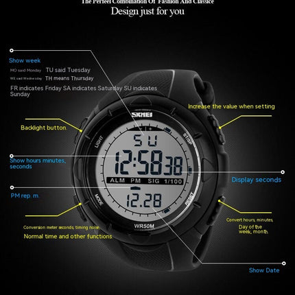 Men's Digital Watch, Sports Waterproof Watches LED Stopwatch Alarm Watch