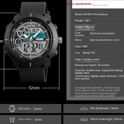 Men's Digital Sports Outdoor Waterproof Watches with Alarm Multifunction LED