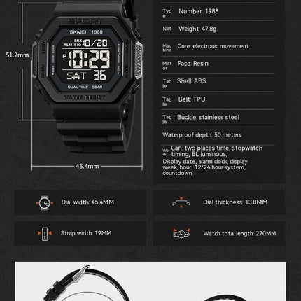 Men's Multifunction Digital Watches Waterproof LED Backlight Sports Watch for Student