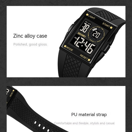 Men's Digital Sport Watch Large Face Square Waterproof Stopwatch Alarm Watch