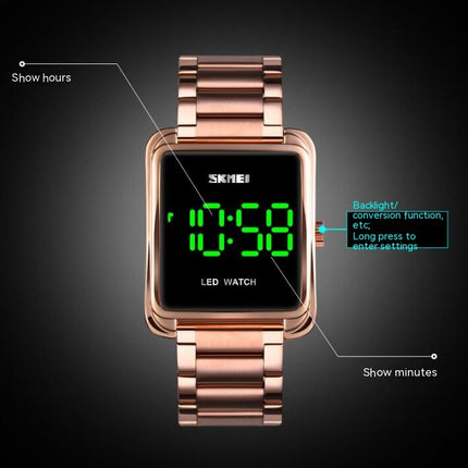 Men's LED Display Digital Watches Stainless Steel Waterproof Wrist Watches