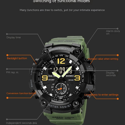 Men's Watches Multi Function Sports Outdoor Waterproof Watch LED Alarm Stopwatch