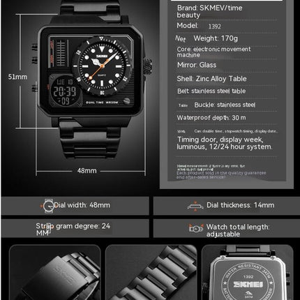 Men's Digital Sports Watch, Square Backlight Waterproof Digital Analog Watch