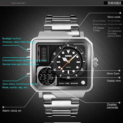 Men's Digital Sports Watch, Square Backlight Waterproof Digital Analog Watch