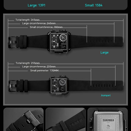 Men's Digital Watch, LED Square Large Face Analog Watch with Waterproof Stopwatch