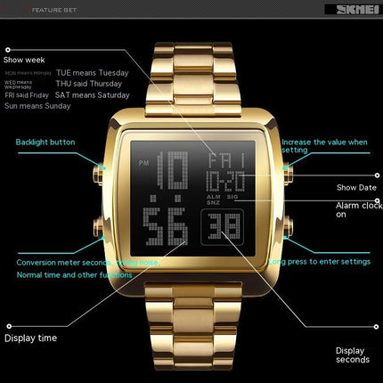 Men's Sport Digital Watches, Waterproof Outdoor Sport Square Watch with LED Backlight/Alarm