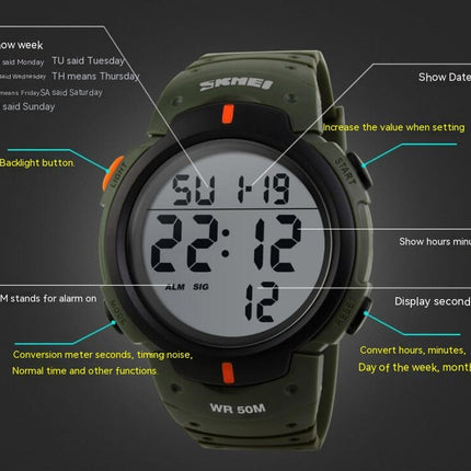 Men's Digital Sports Watch LED Screen Large Face Watches Waterproof Stopwatch Watch