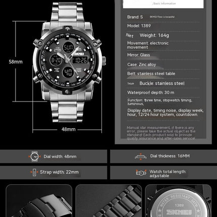 Men's Waterproof Analog Digital Watches with LED Multi Time, Stainless Steel Watches