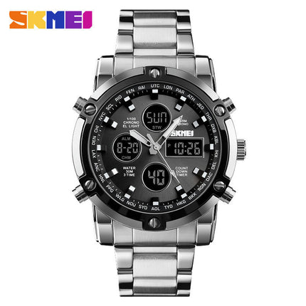 Men's Waterproof Analog Digital Watches with LED Multi Time, Stainless Steel Watches