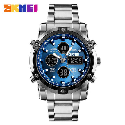 Men's Waterproof Analog Digital Watches with LED Multi Time, Stainless Steel Watches