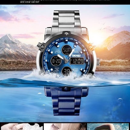 Men's Waterproof Analog Digital Watches with LED Multi Time, Stainless Steel Watches