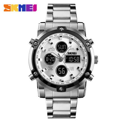 Men's Waterproof Analog Digital Watches with LED Multi Time, Stainless Steel Watches