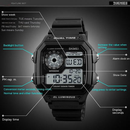 Men's Digital Watch Luminous Waterproof square electronic watch