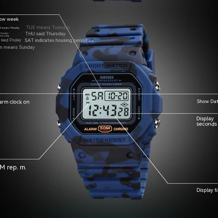 Men Women Outdoor Sports Watches LED Square Electronic Waterproof Wrist Watch